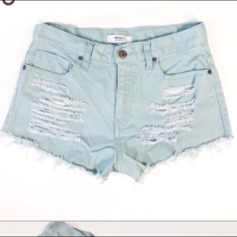 Teal Gray Distressed Forever 21 Jean Shorts